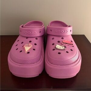 CROCS Platform Purple Clogs with Cute Charms
